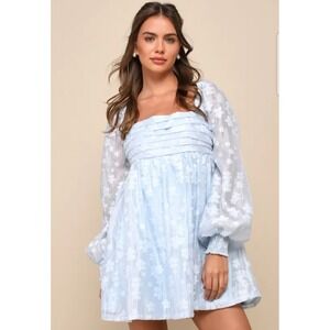 Lulu's Radiantly Cute Blue Burnout Mini Dress Size Large Babydoll Coquette